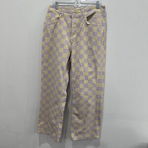 Ragged Jeans Womens Sz 32 Yellow & Purple Beat Checkerboard Combat Jeans Preppy